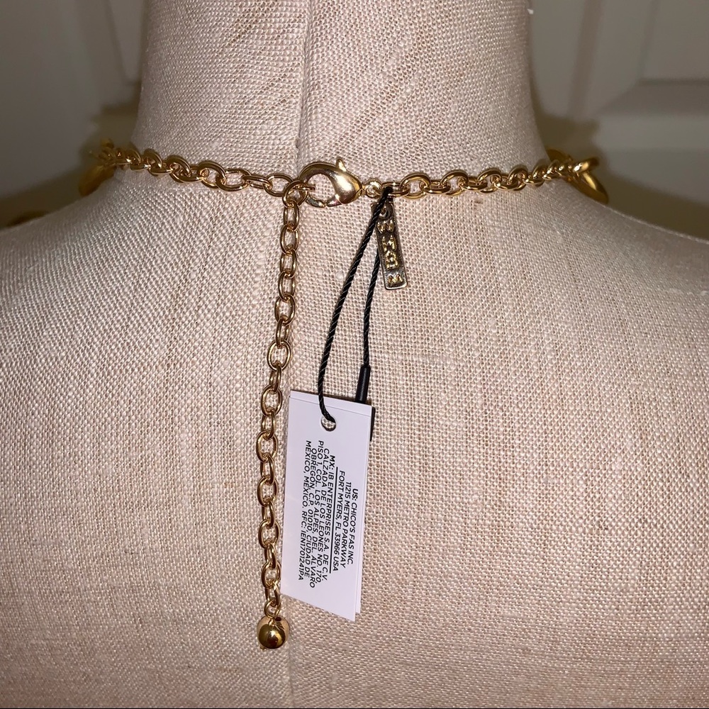 NWT WHBM GOLD, WOOD AND GREEN SHORT LINK NECKLACE - Picture 4 of 4